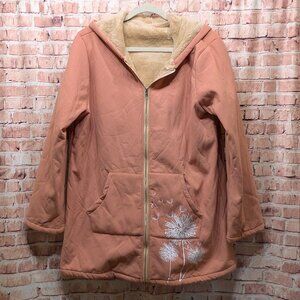 Hooded Jacket with Dandelion Design Peach/White Size 4XL